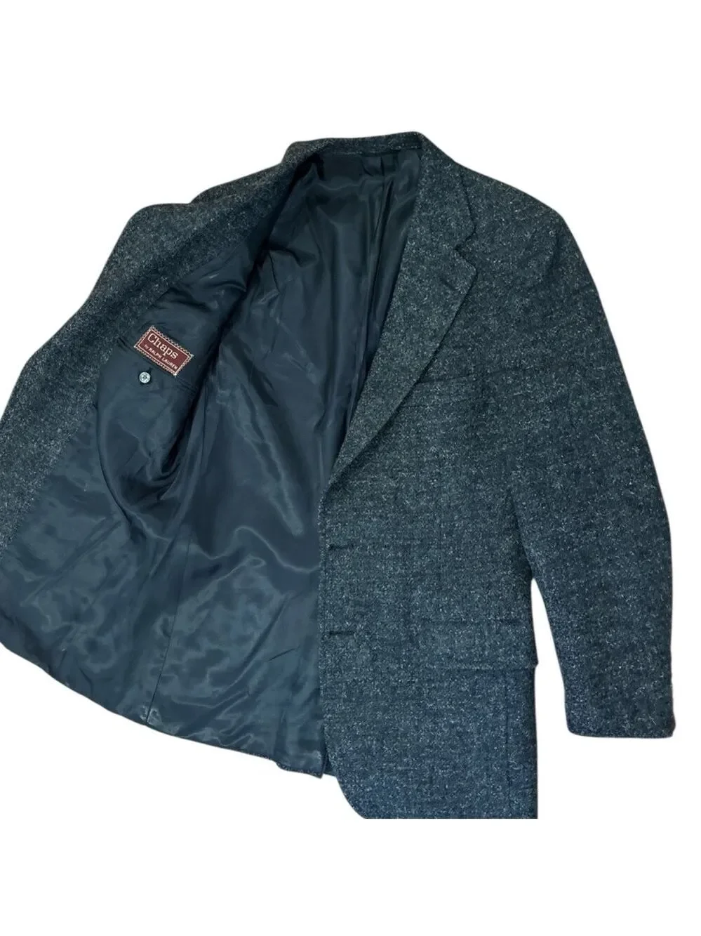 80s RALPH LAUREN WOOL BLUE BLAZER W LEATHER BUTTONS ECLECTIC GRANDPA SZ 36R